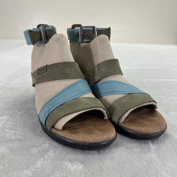 Keen Skyline Ankle Strap Wedge Sandals Blue Green Leather Women’s US 7.5 Charity - Picture 1 of 15